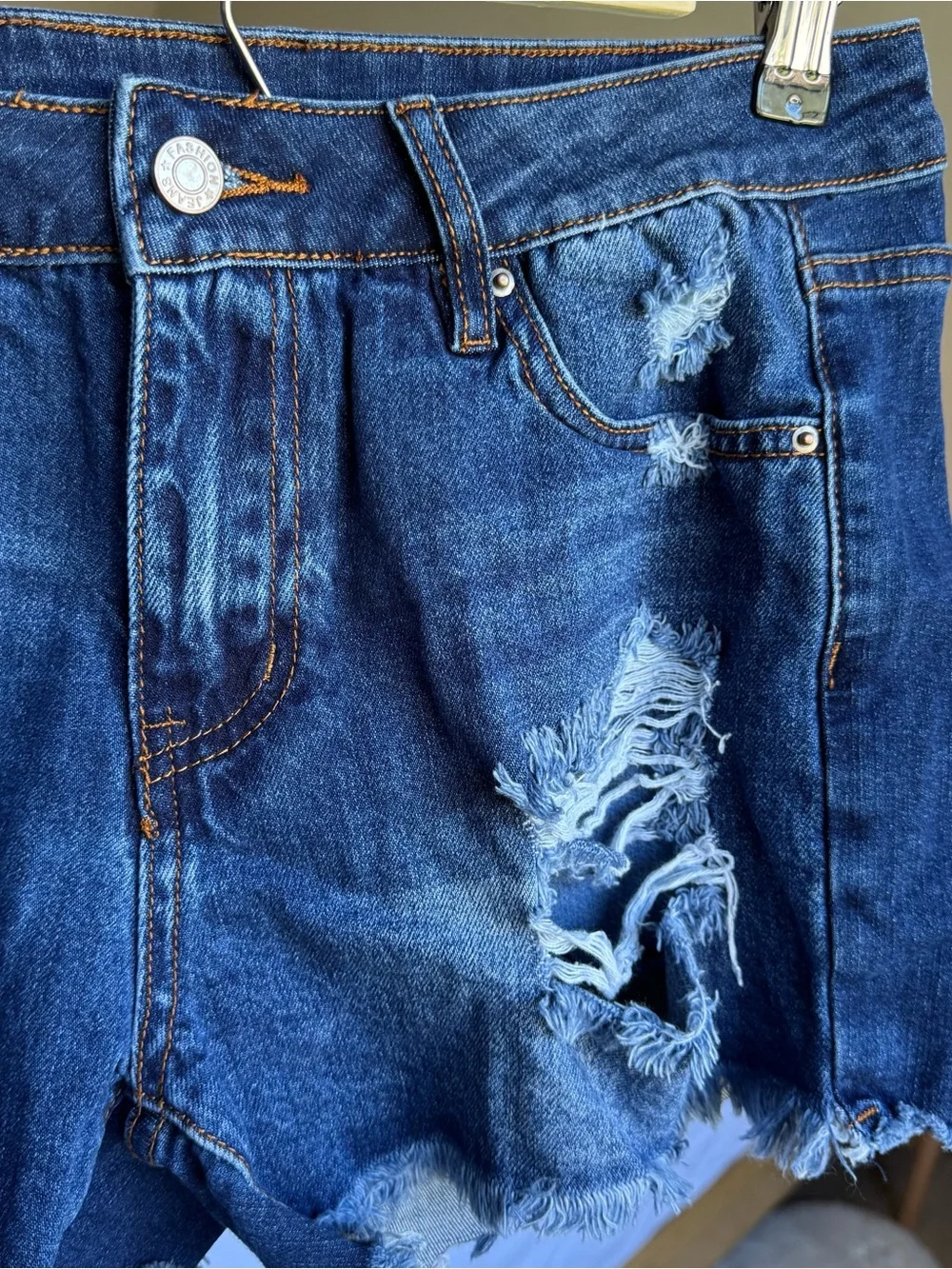 Distressed Denim Shorts - Blue